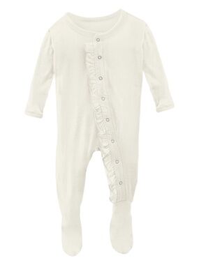Kickee Pants White Ruffle Footie One-Piece with Snaps